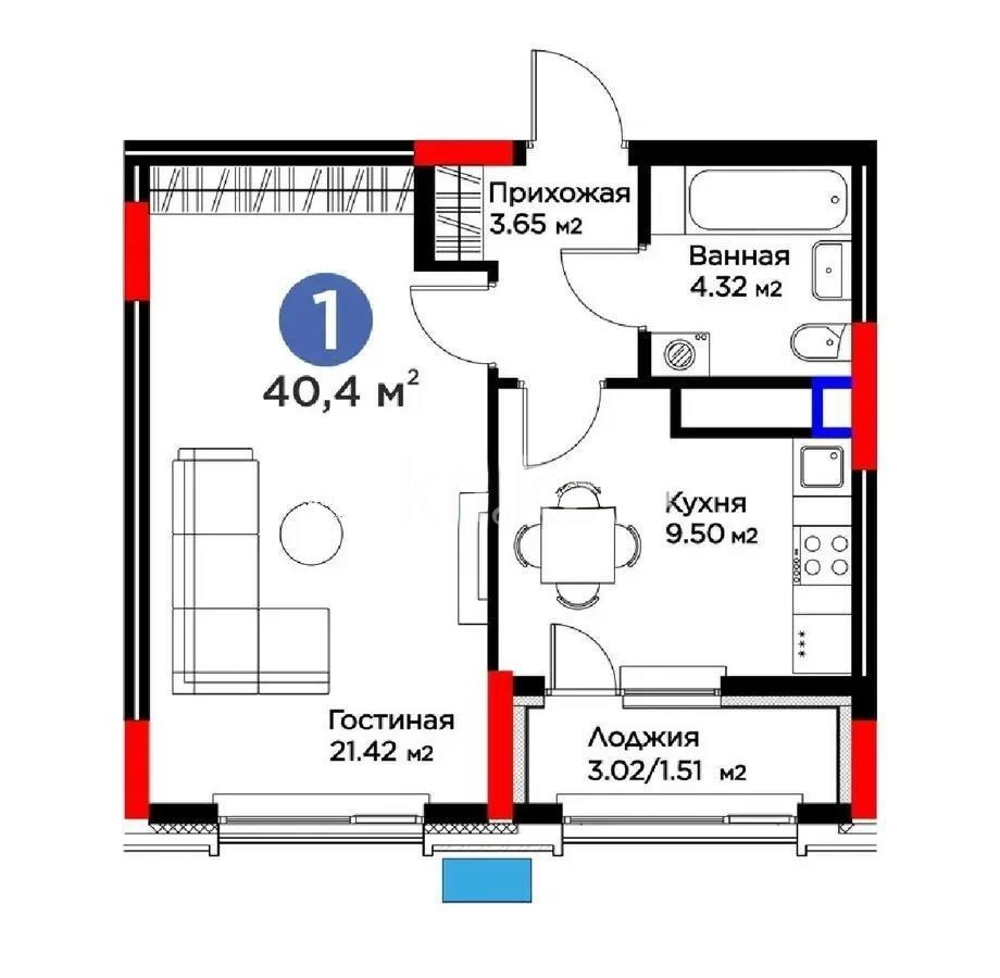 Продажа 1-комнатной квартиры, 40.4 м² в Астане - фото 4