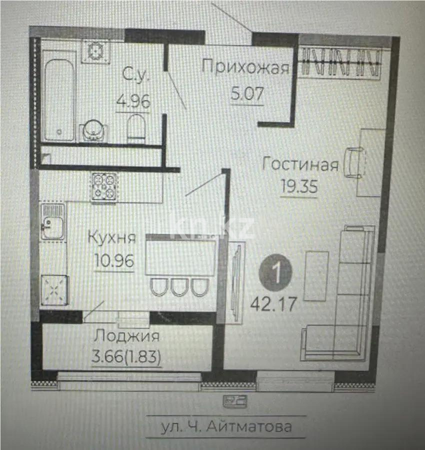 Продажа 1-комнатной квартиры, 42.17 м², ул. Е-429, дом  14 в Астане