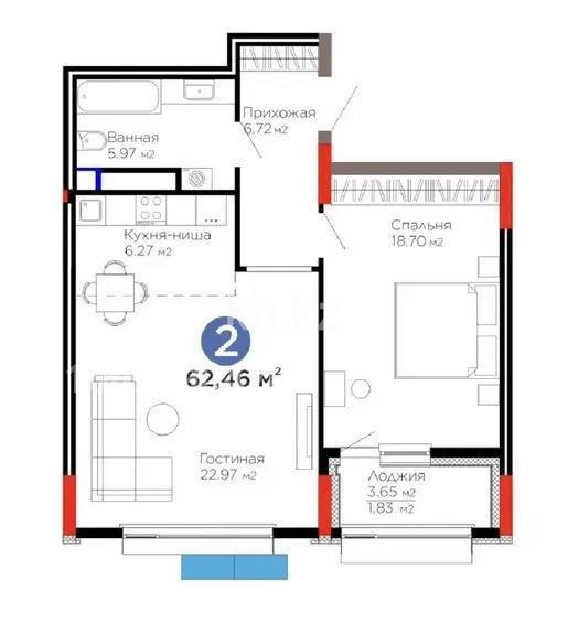 Продажа 2-комнатной квартиры, 62 м² в Астане