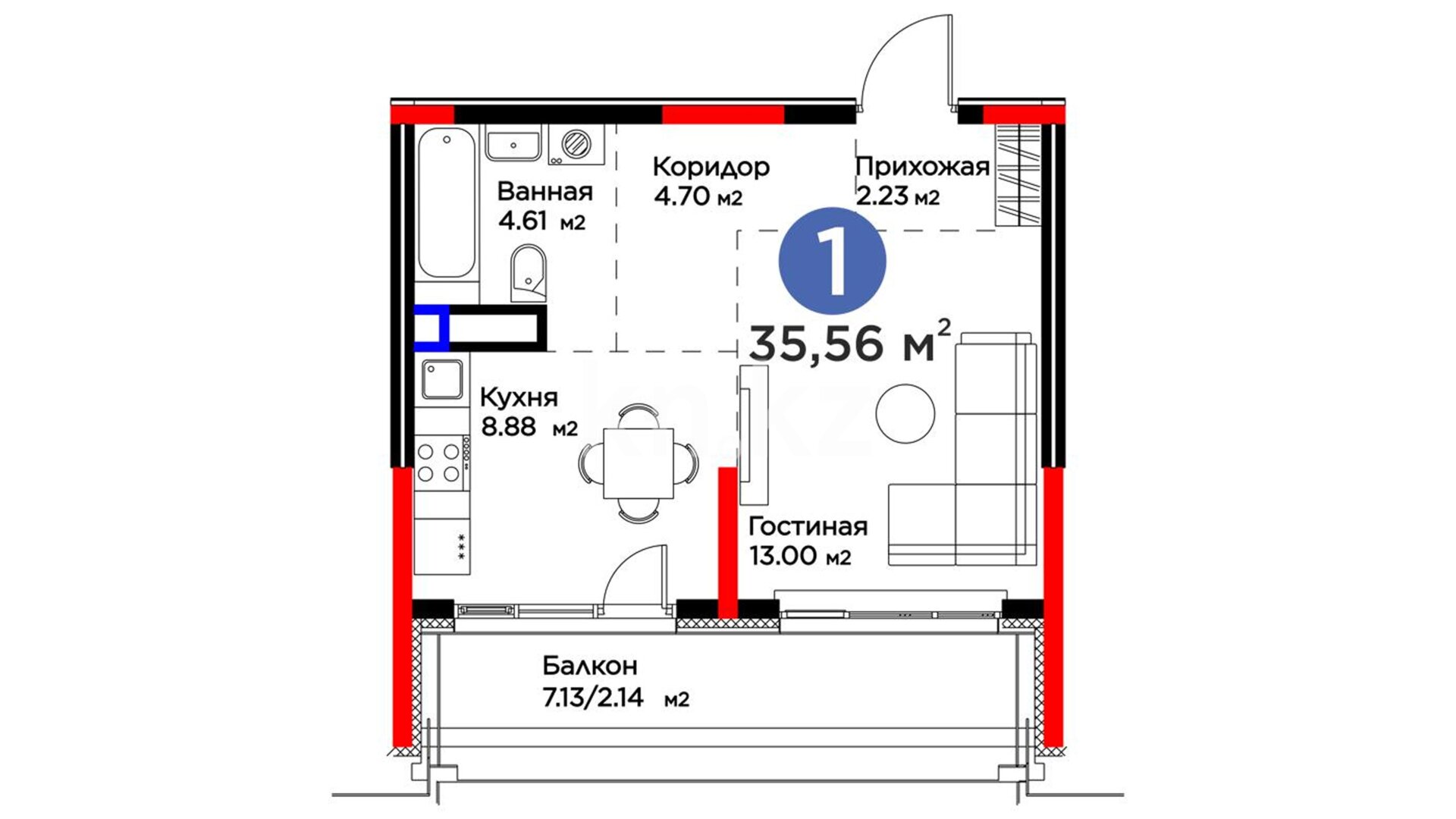 ЖК Dream City. Tech, 1-комнатная, цена 47 232 000 ₸, 1 280 000 ₸&nbsp;/&nbsp;м²