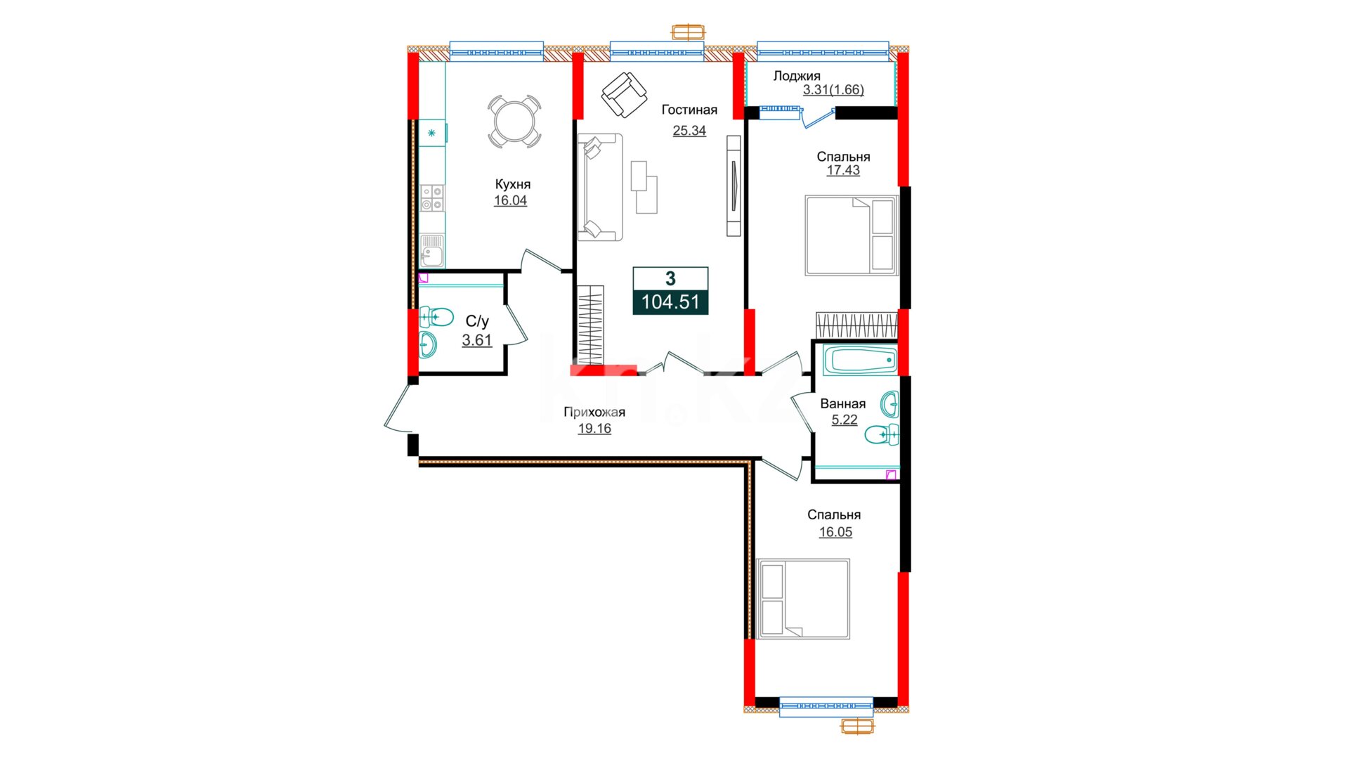 ЖК Shakarim Avenue, 3-комнатная, цена 46 444 244 ₸, 444 400 ₸&nbsp;/&nbsp;м²