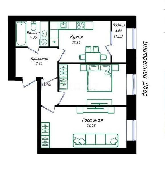 Продажа 2-комнатной квартиры, 60 м² в Астане