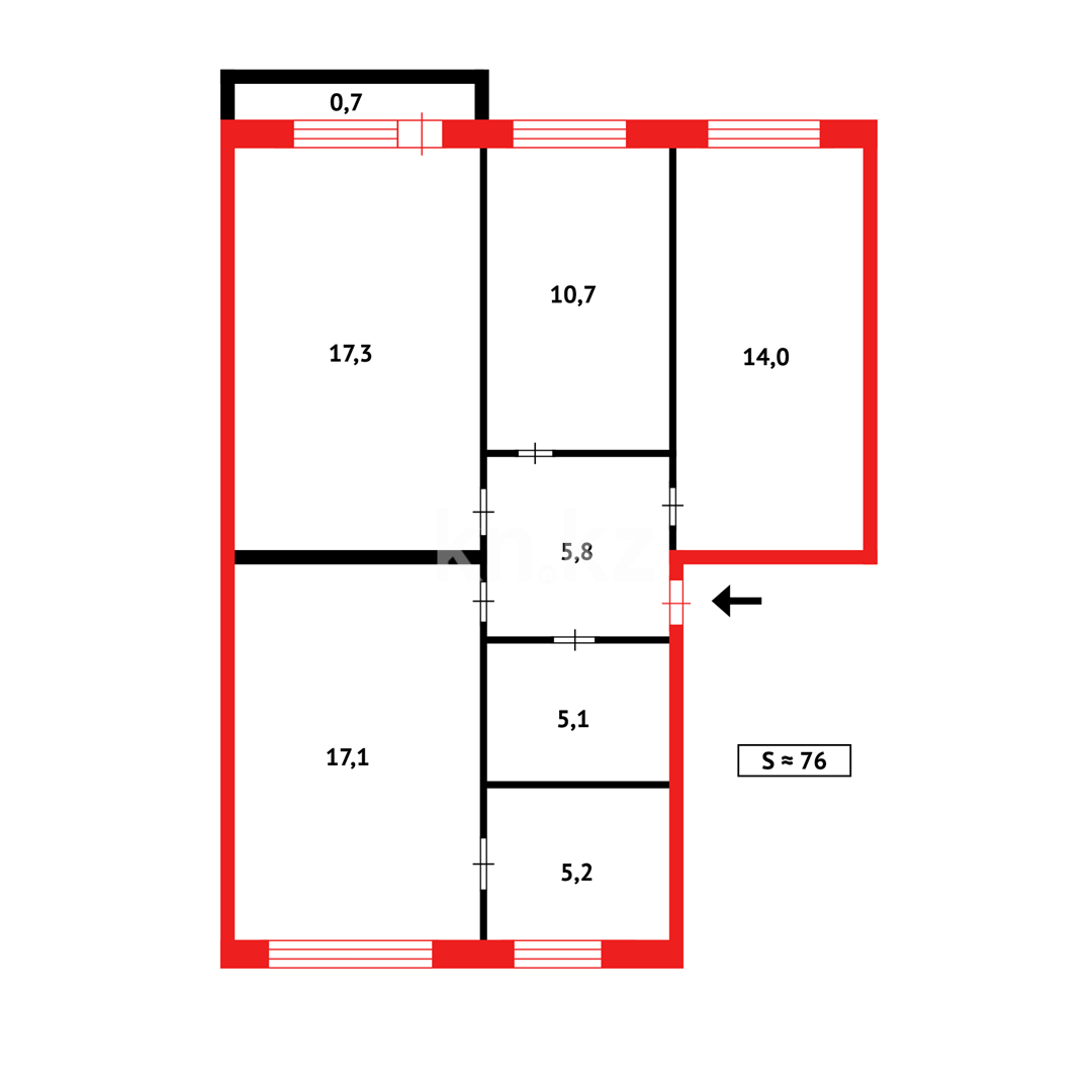Продажа 4-комнатной квартиры, 76 м², 1 кв-л в Караганде - фото 7