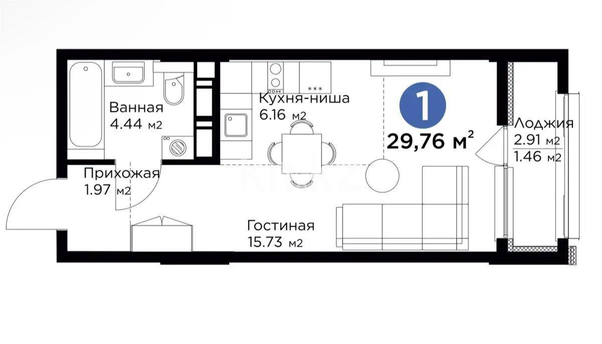 Продажа 1-комнатной квартиры, 33.5 м², ул. Толе би, дом  28 в Астане