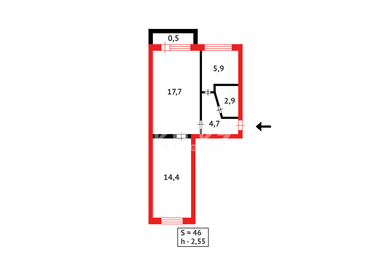Продажа 2-комнатной квартиры, 46 м² в Караганде - фото 9