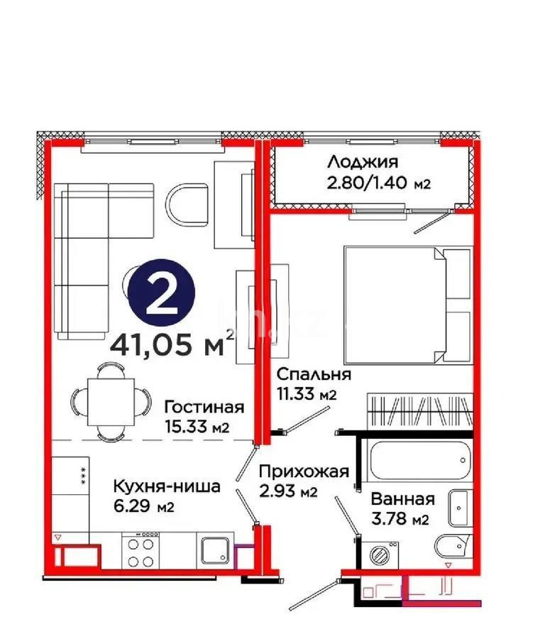 Продажа 2-комнатной квартиры, 41 м² в Астане
