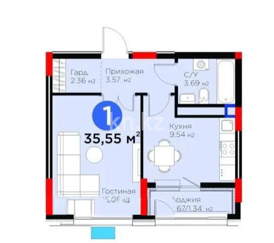 Продажа 1-комнатной квартиры, 36 м², ул. Жошы хана, дом  10 в Астане