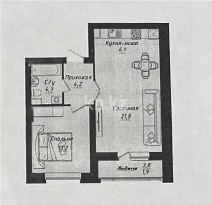 Продажа 2-комнатной квартиры, 51.6 м² в Астане