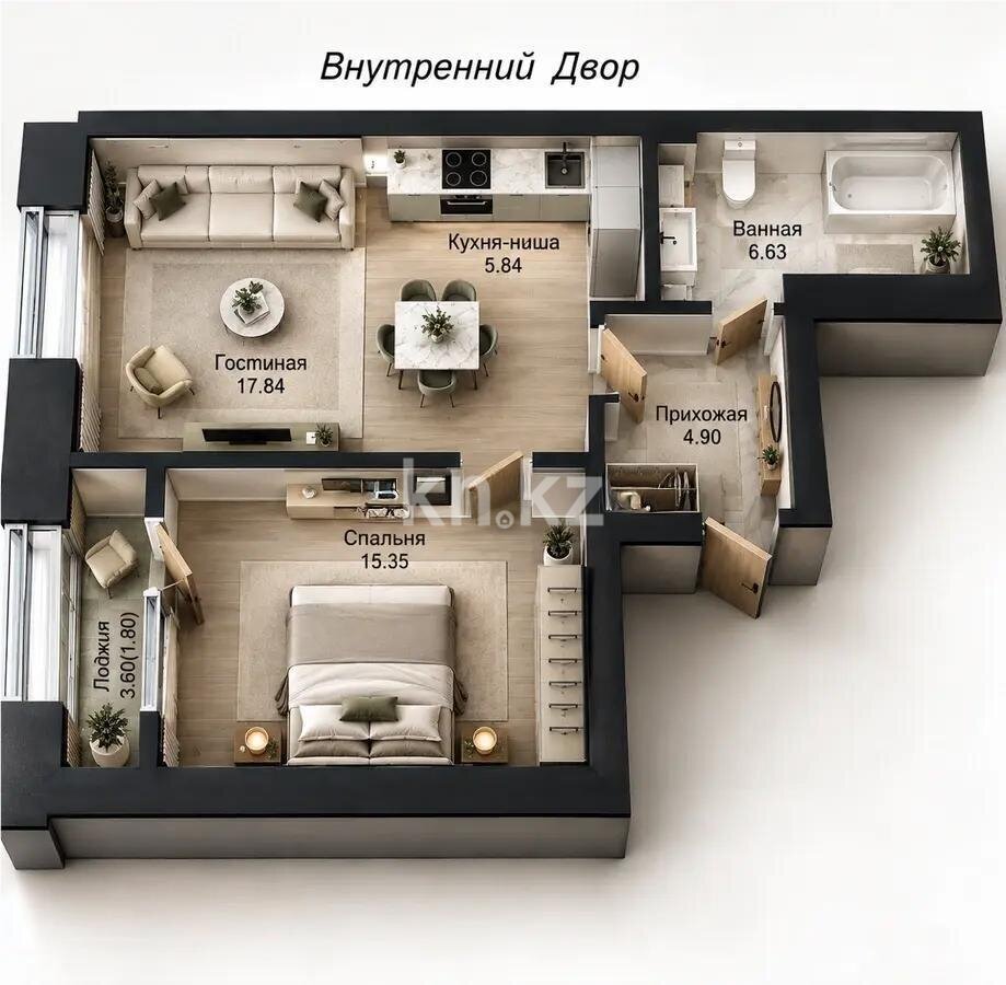 Продажа 2-комнатной квартиры, 53 м² в Астане