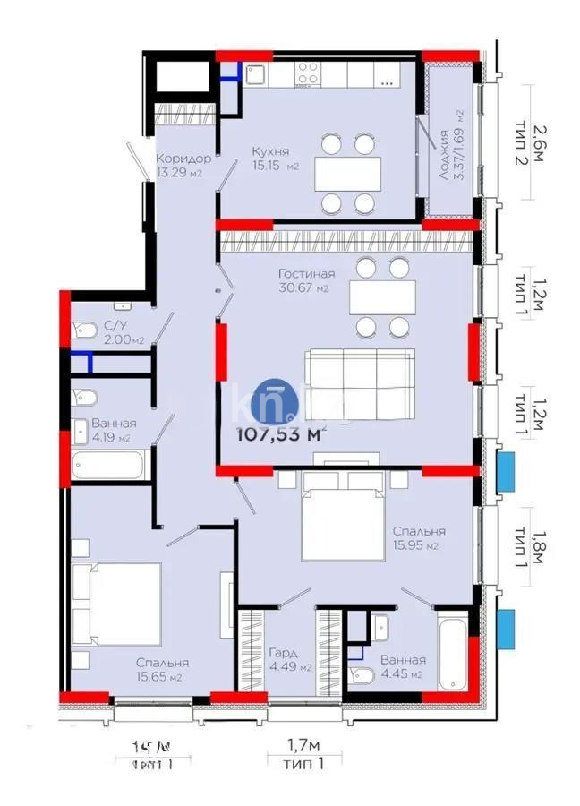 Продажа 3-комнатной квартиры, 108 м², ул. Рыскулова, дом  1/1 в Астане