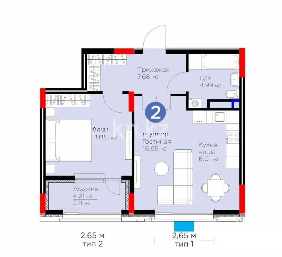 Продажа 2-комнатной квартиры, 52 м², ул. Е-899, дом  3 в Астане