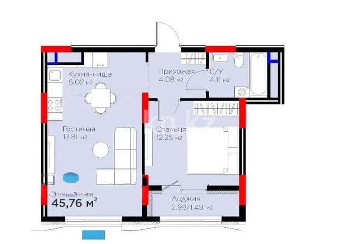 Продажа 2-комнатной квартиры, 45 м² в Астане