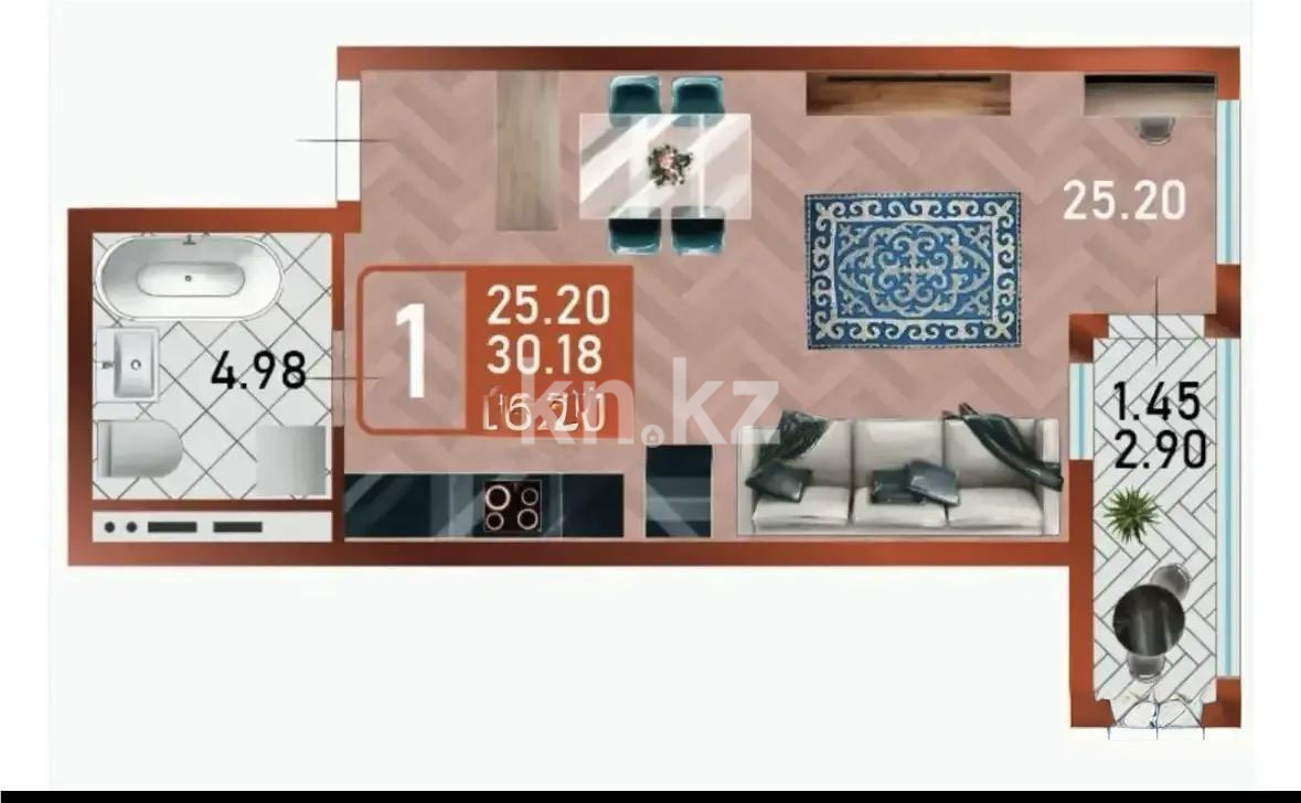 Продажа 1-комнатной квартиры, 31.63 м² в Астане