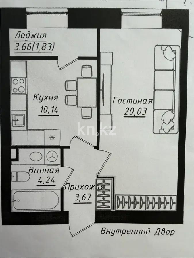Продажа 1-комнатной квартиры, 39.91 м² в Астане