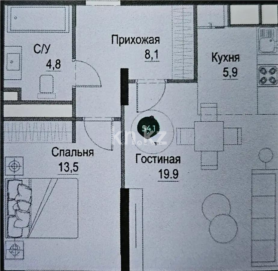 Продажа 2-комнатной квартиры, 54.1 м² в Алматы
