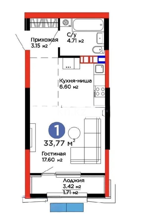 Продажа 1-комнатной квартиры, 34 м² в Алматы