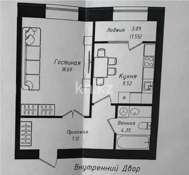 Продажа 1-комнатной квартиры, 41.88 м² в Астане