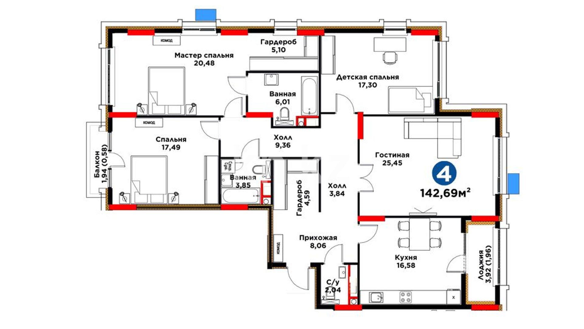 ЖК Capital Park. Vector, 4-комнатная, цена 120 795 646 ₸, 846 560 ₸&nbsp;/&nbsp;м²