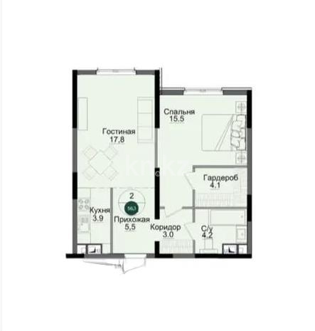 Продажа 2-комнатной квартиры, 55.9 м² в Алматы