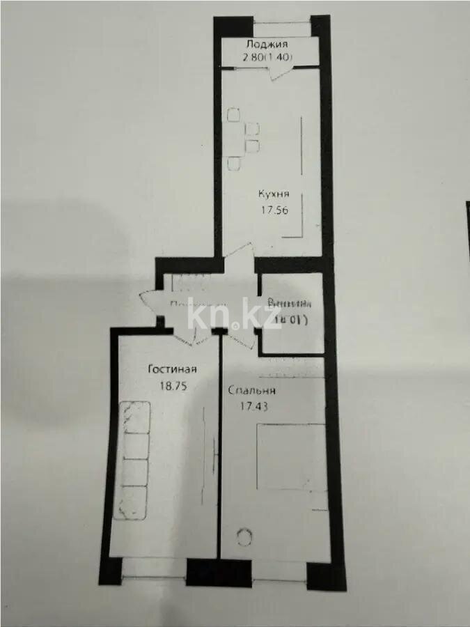 Продажа 2-комнатной квартиры, 64.3 м² в Астане