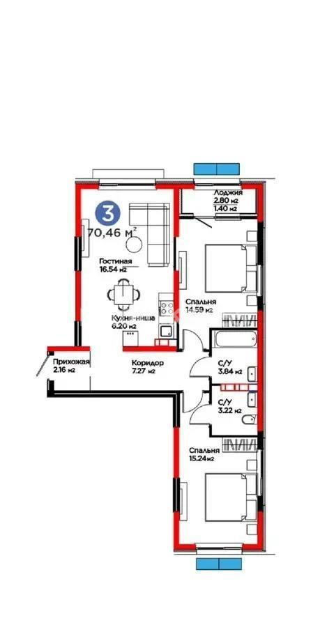 Продажа 3-комнатной квартиры, 70.46 м² в Алматы