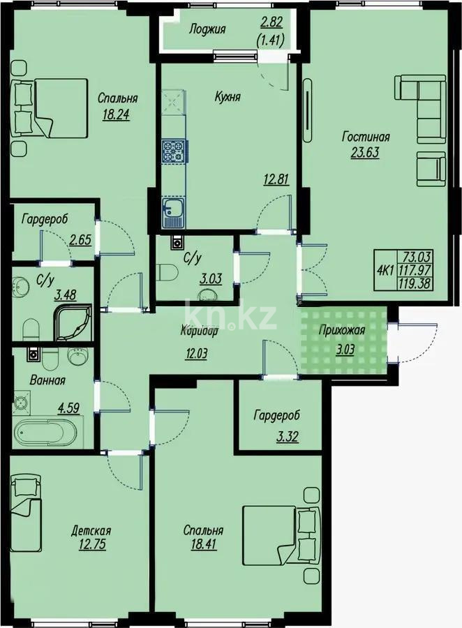 Продажа 4-комнатной квартиры, 120 м² в Астане