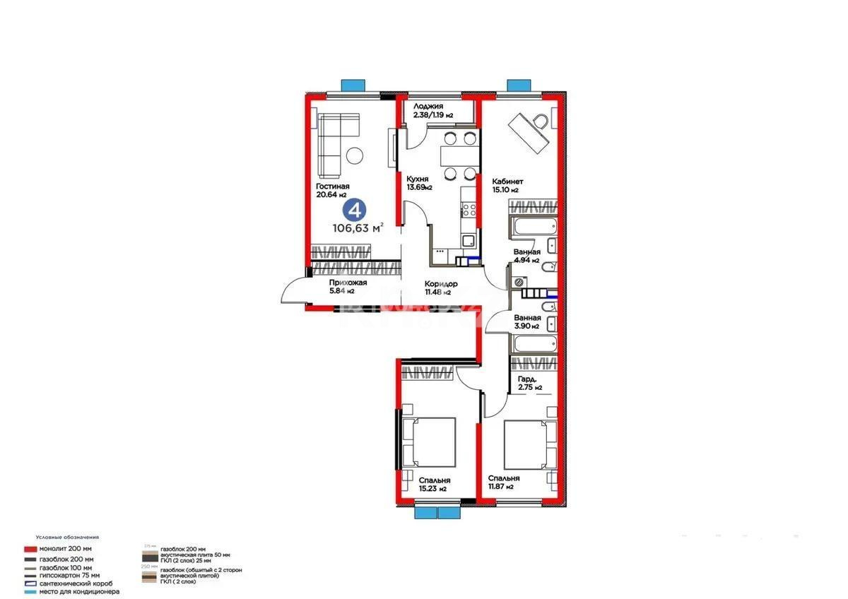 Продажа 4-комнатной квартиры, 106.63 м², мкр-н Гажайып, дом  33 в Алматы