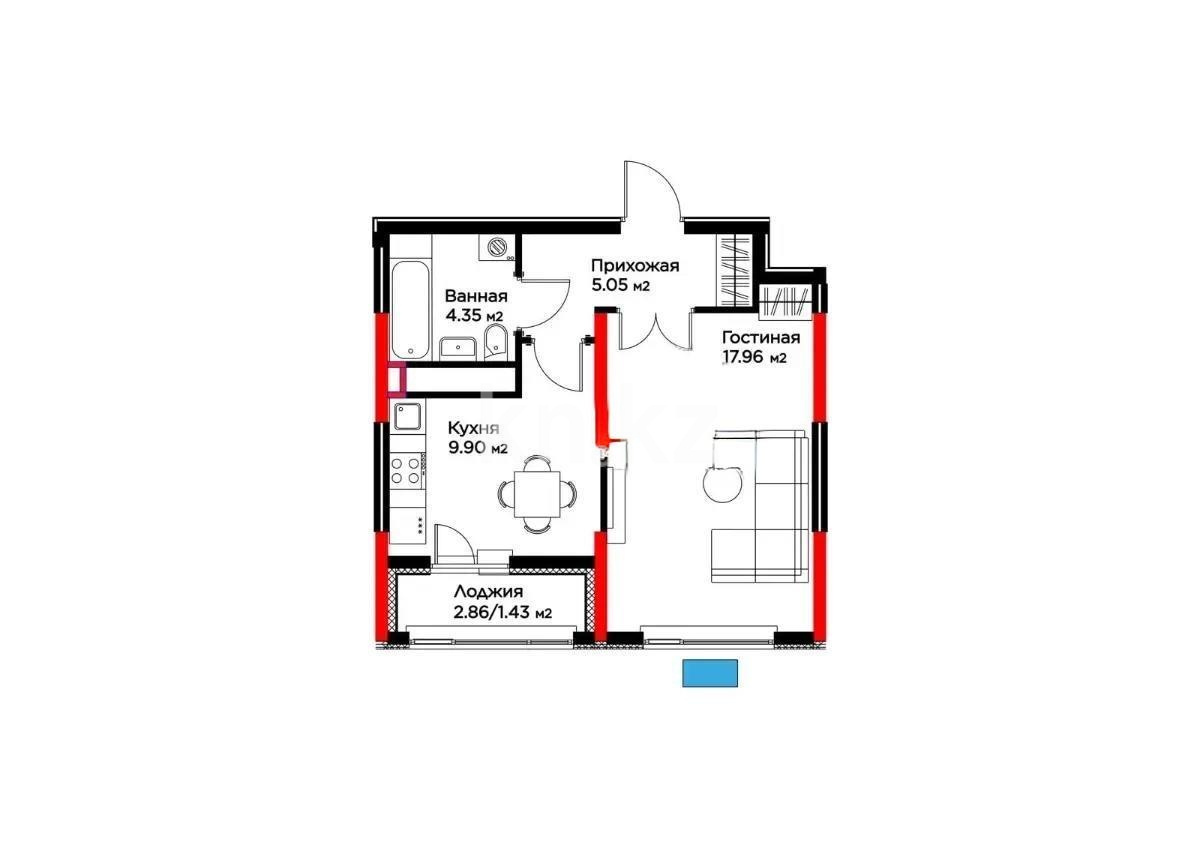Продажа 1-комнатной квартиры, 38.69 м² в Астане