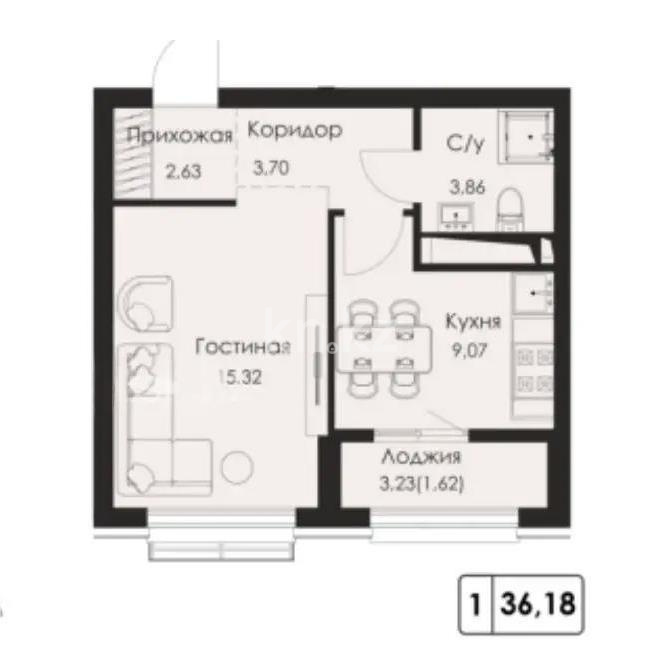 Продажа 1-комнатной квартиры, 36.12 м² в Алматы