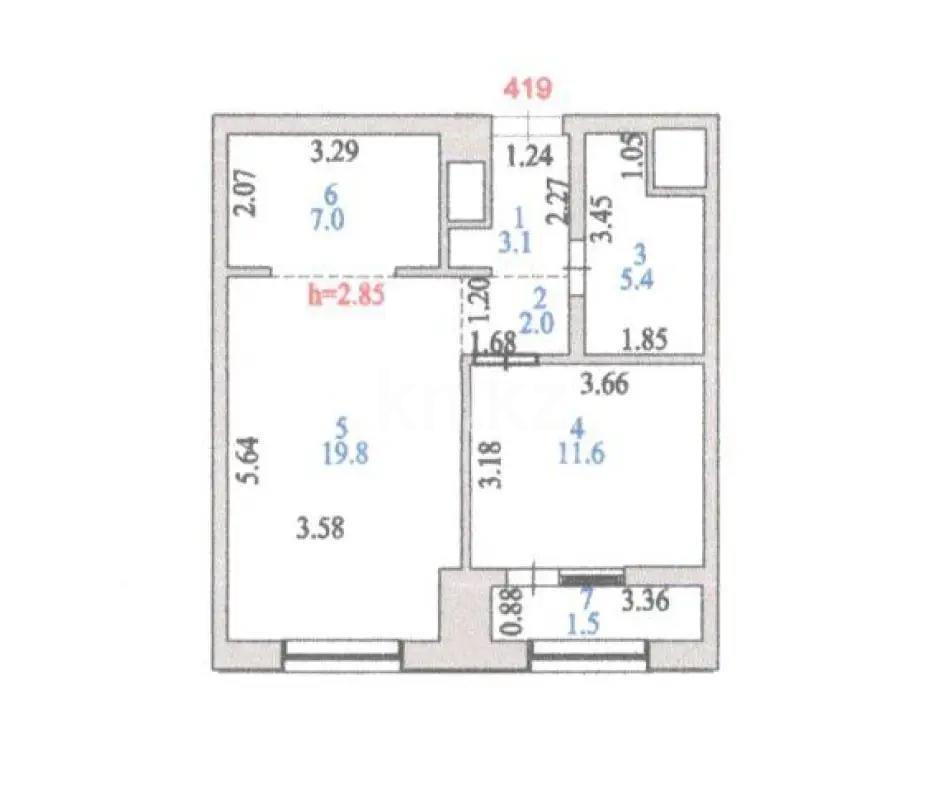 Продажа 2-комнатной квартиры, 50.4 м² в Астане