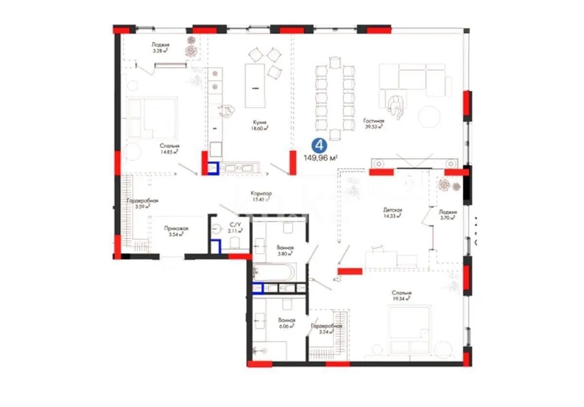 Продажа 4-комнатной квартиры, 149.96 м², пер. Тасшокы, дом  4 в Астане