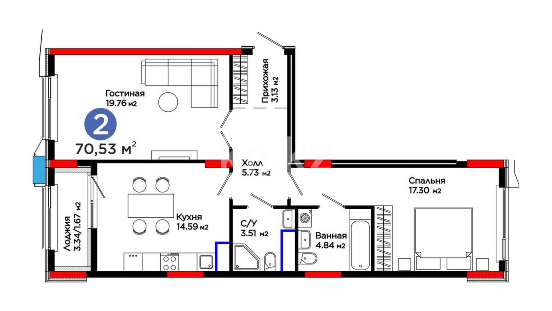 ЖК Auez Park, 2-комнатная, цена 56 811 915 ₸, 805 500 ₸&nbsp;/&nbsp;м²