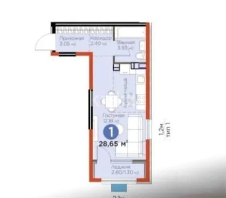 Продажа 1-комнатной квартиры, 28.65 м² в Алматы - фото 2