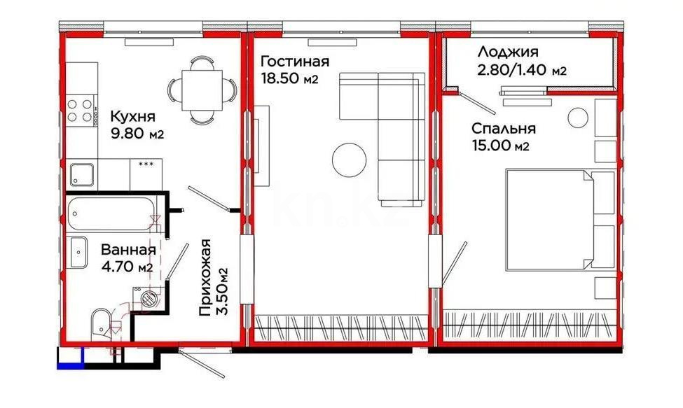Продажа 2-комнатной квартиры, 53 м² в Астане