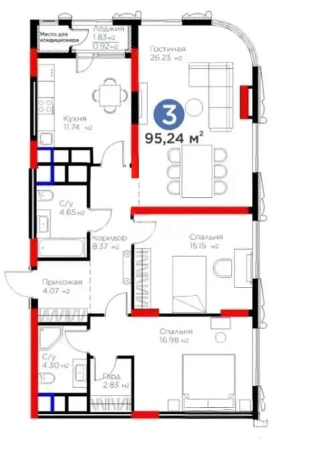 Продажа 3-комнатной квартиры, 95 м² в Астане - фото 2