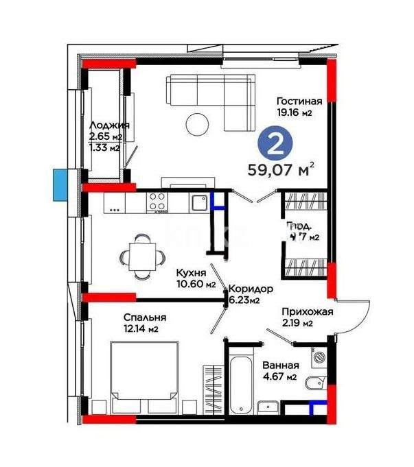 Продажа 2-комнатной квартиры, 59.7 м² в Астане - фото 3