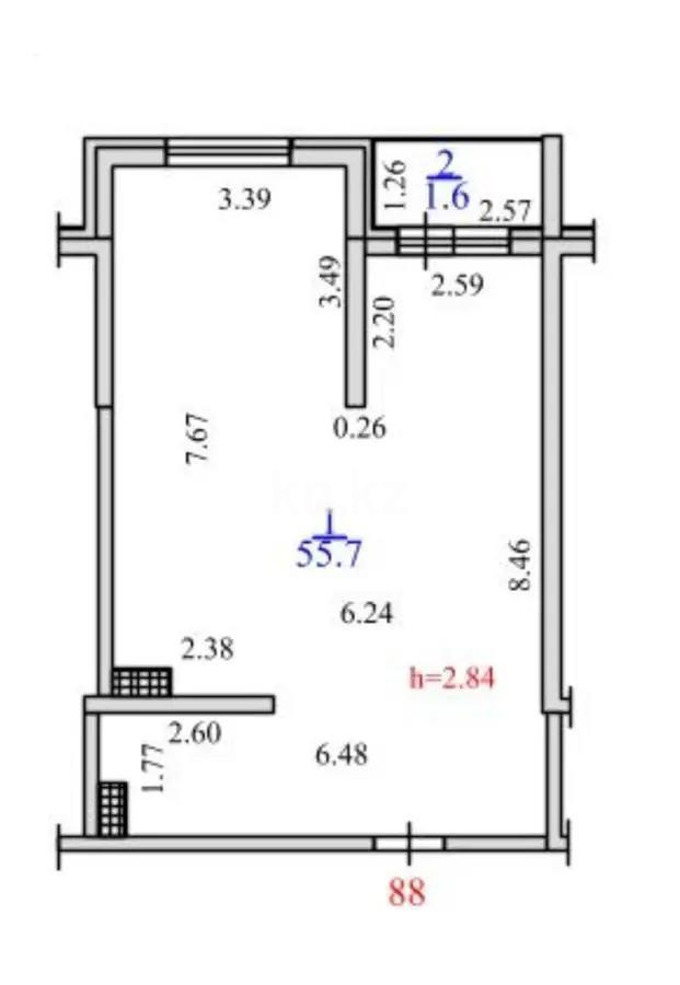 Продажа 2-комнатной квартиры, 57.3 м² в Алматы