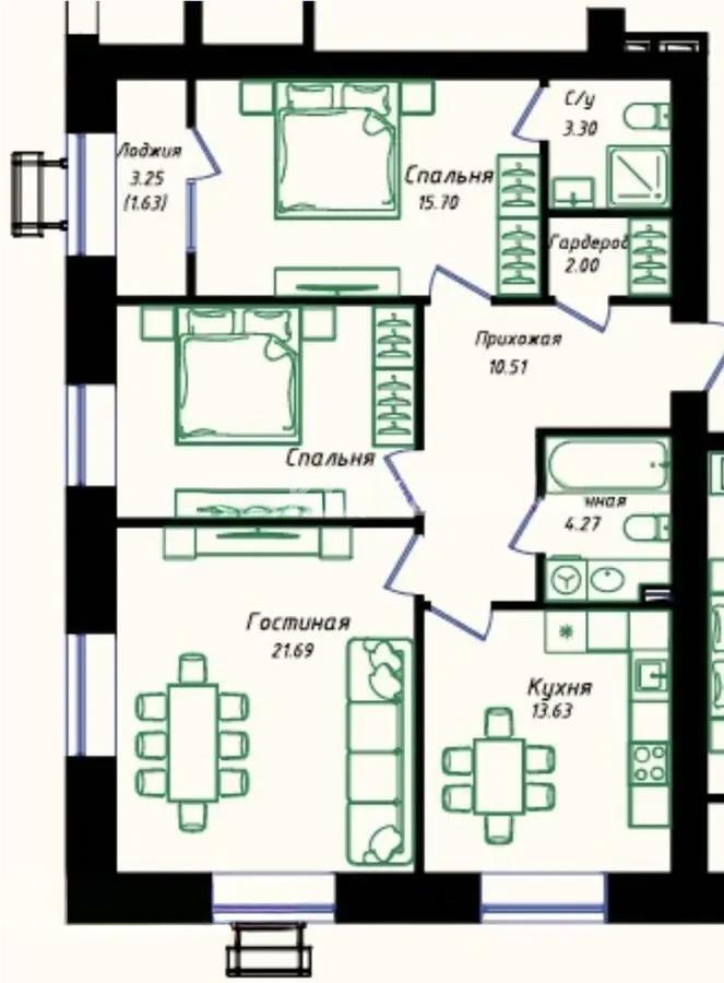 Продажа 3-комнатной квартиры, 86.14 м² в Астане
