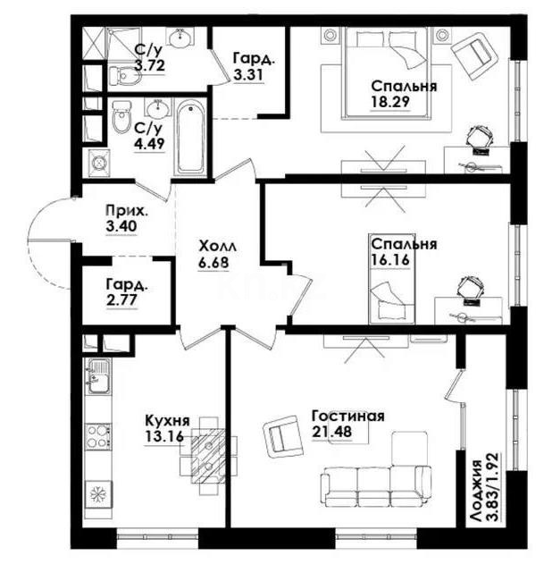 Продажа 3-комнатной квартиры, 95 м², ул. Симферопольская, дом  1/2 в Алматы