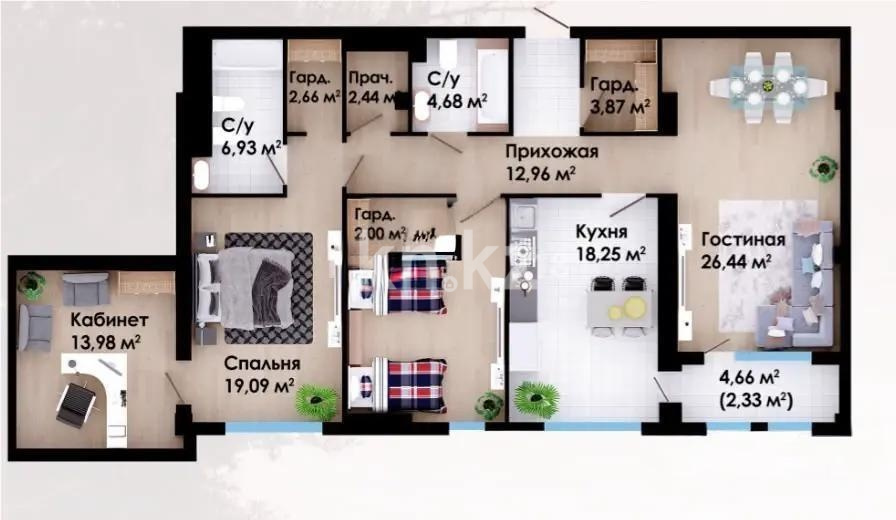 Продажа 3-комнатной квартиры, 133.6 м² в Алматы