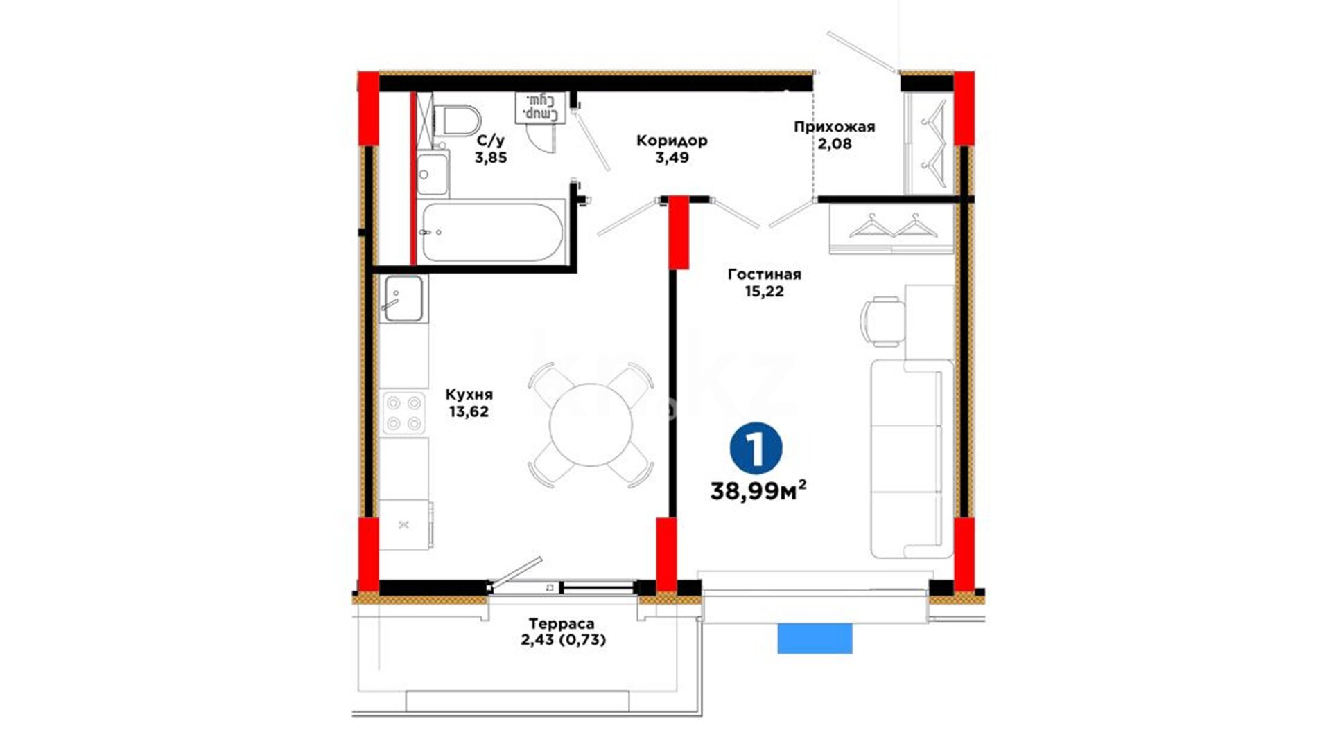 ЖК Arna Urpaq, 1-комнатная, цена 31 886 211 ₸, 817 805 ₸&nbsp;/&nbsp;м²