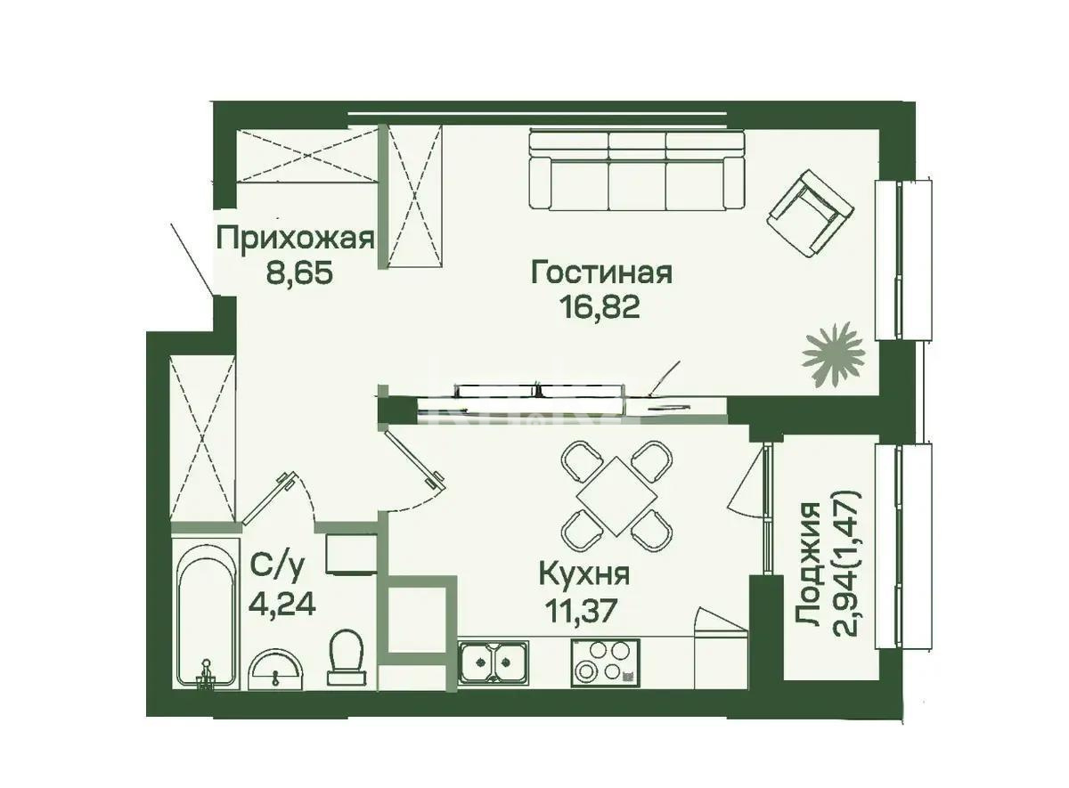 Продажа 1-комнатной квартиры, 42.55 м² в Астане