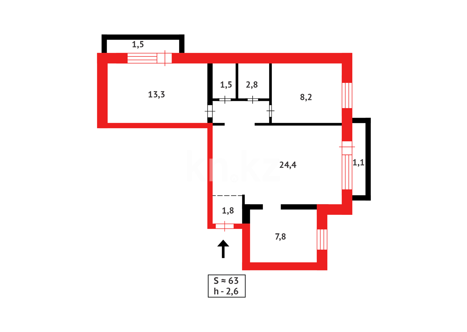 Продажа 3-комнатной квартиры, 62 м², ул. Гапеева в Караганде - фото 13