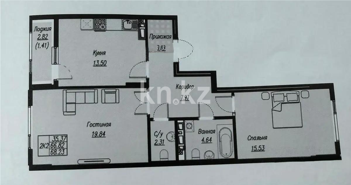 Продажа 2-комнатной квартиры, 68.5 м² в Астане