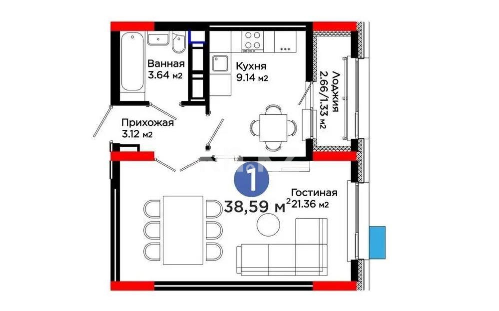Продажа 1-комнатной квартиры, 38.6 м² в Астане