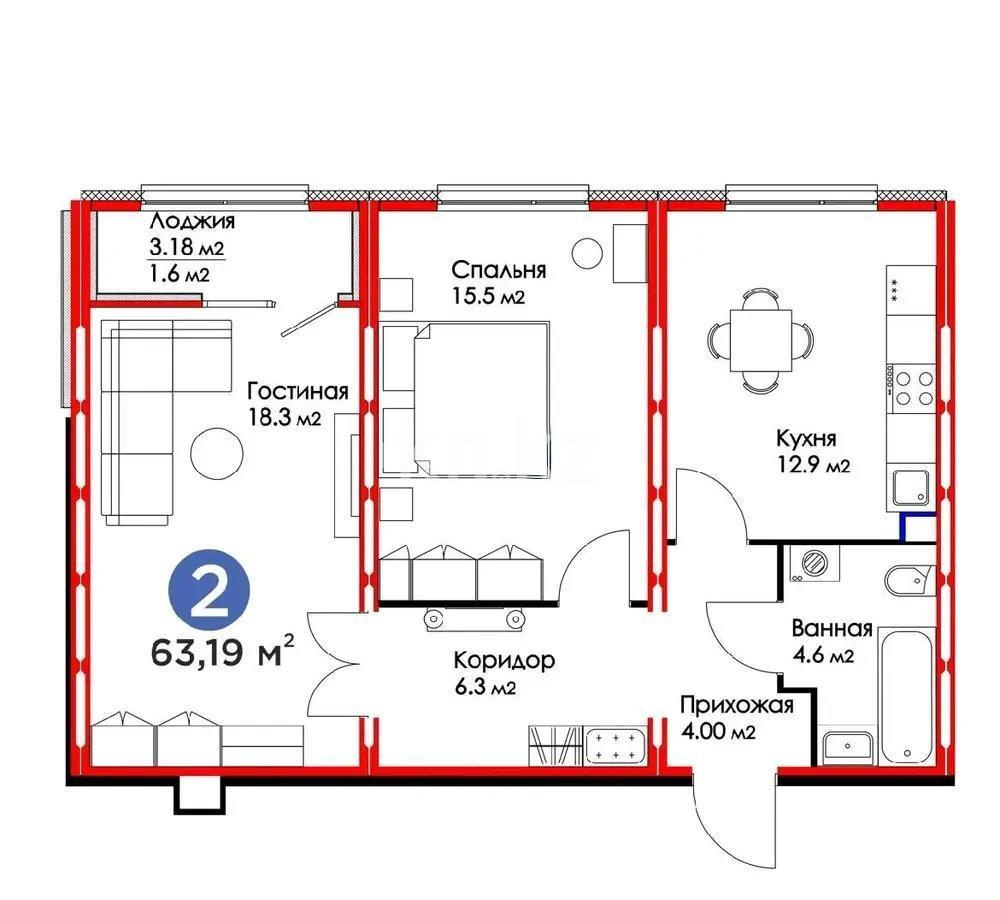 Продажа 2-комнатной квартиры, 62 м² в Астане - фото 3