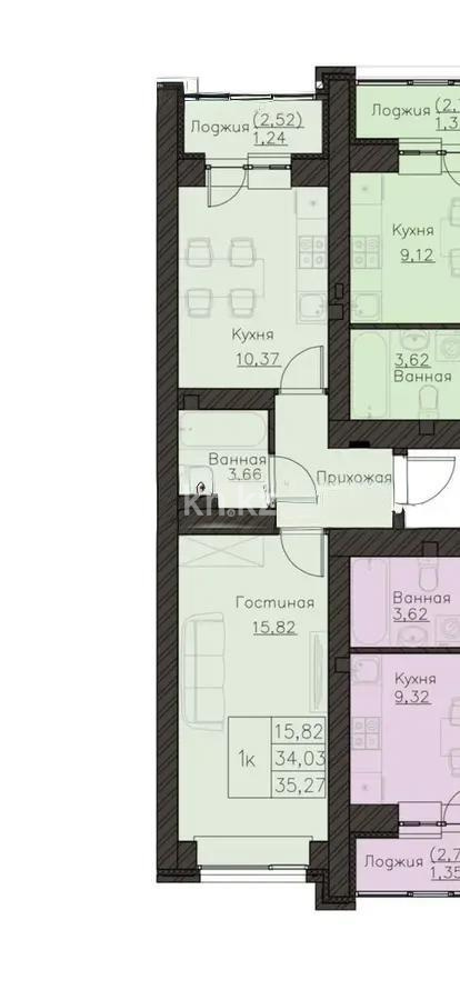 Продажа 1-комнатной квартиры, 35.27 м², ул. Нажимеденова, дом  52б в Астане