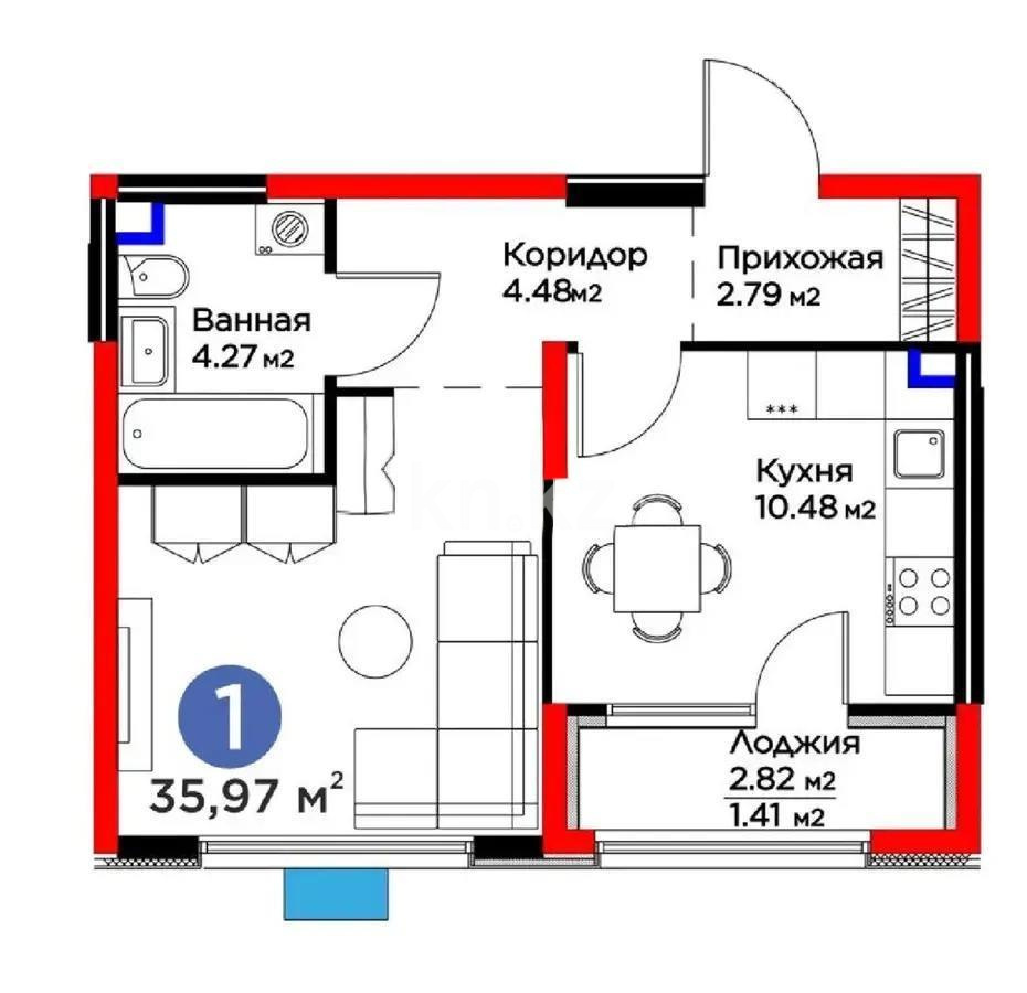 Продажа 1-комнатной квартиры, 36 м² в Алматы