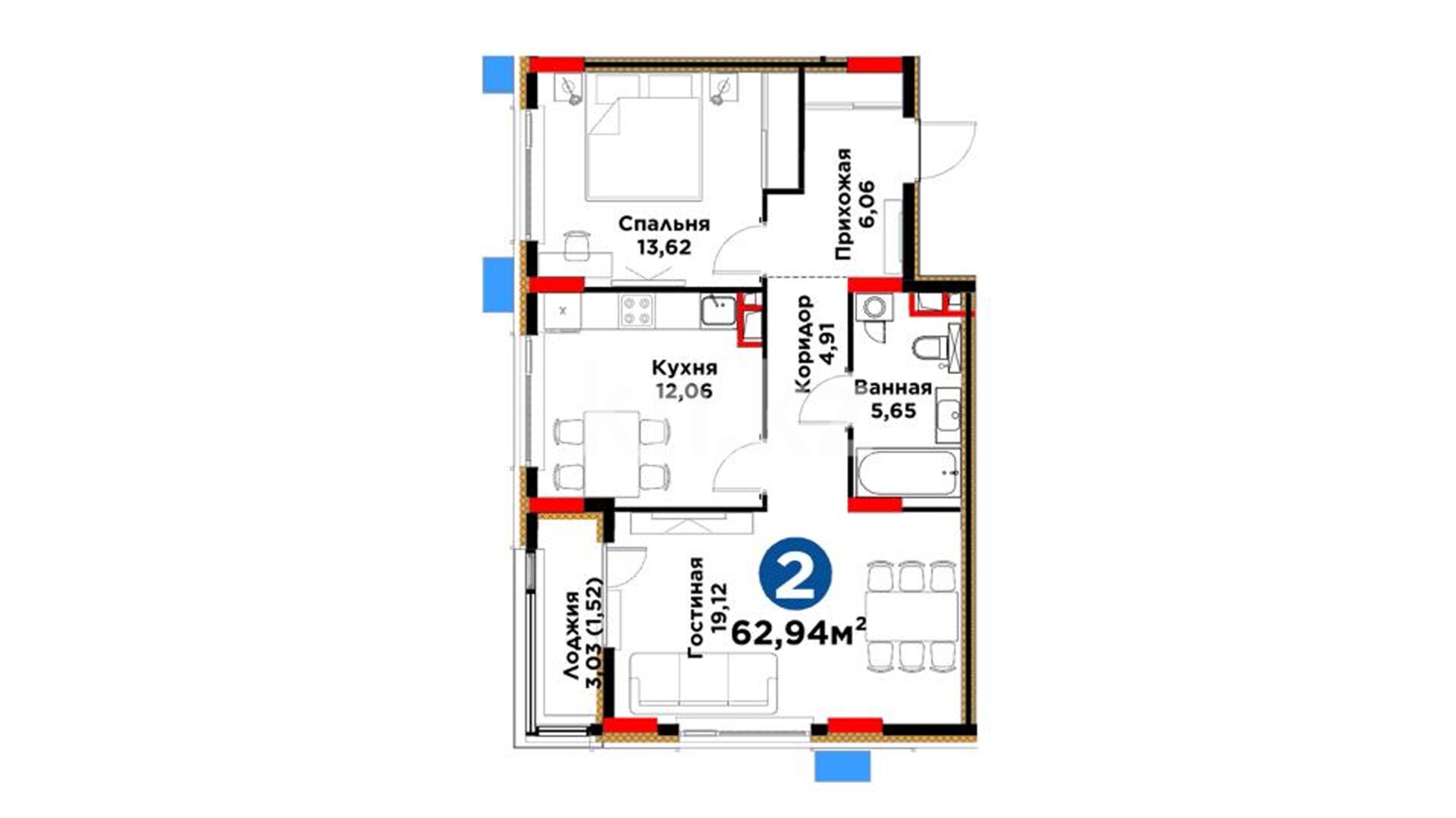 ЖК Bosaga, 2-комнатная, цена 52 176 567 ₸, 828 989 ₸&nbsp;/&nbsp;м²