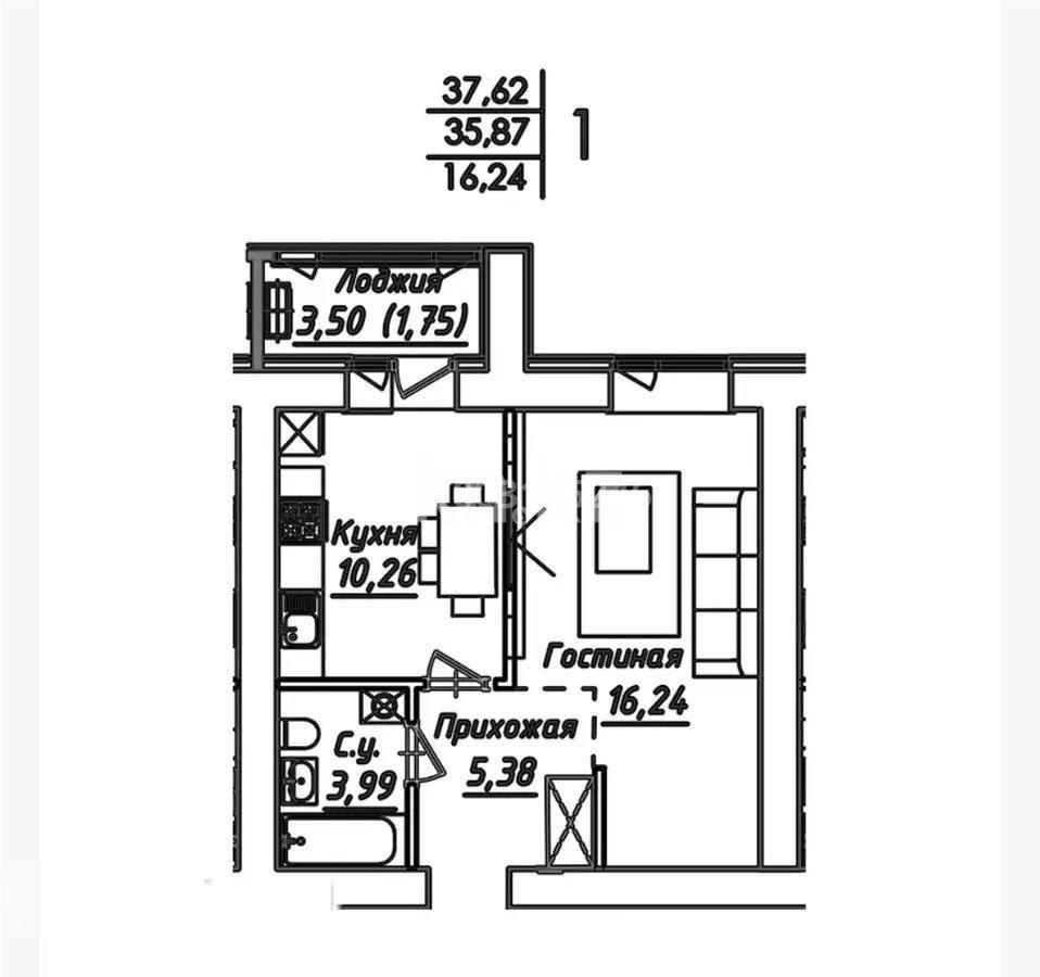 Продажа 1-комнатной квартиры, 37.62 м² в Астане